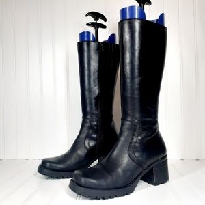 Bass Black Leather Bloc Heel Tall Boots
